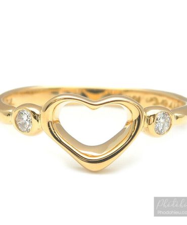 Nhẫn Tiffany&Co. chính hãng dòng Open Heart 2P Diamond vàng đặc Solid Yellow Gold 18K 750 Size US4  EU48