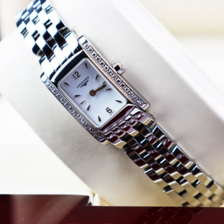 Đồng hồ nữ Longines chính hãng dòng Dolce Vita mặt trắng chữ nhật đính kim cương thiên nhiên thép nguyên chiếc