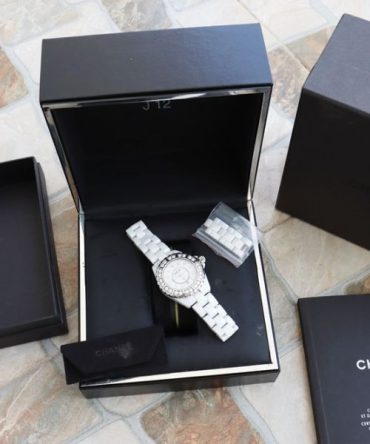 Đồng Hồ Nữ Chanel J12 Niềng & Cọc số đính Kim Cương - Đá Ceramic - Size 33mm Fullbox