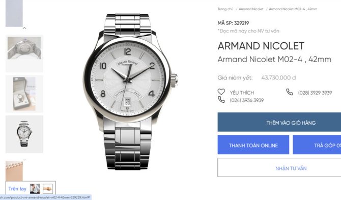 Đồng hồ Nam Armand Nicolet M02-4 Automatic, Mặt trắng dây thép - size 42mm Fullbox