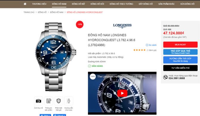 Đồng Hồ Nam : Longines Hydro Conquest - Automatic Bộ máy L8 - Size 43mm Fullbox