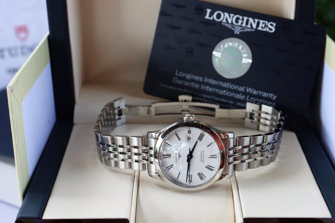 Đồng Hồ Nữ Longines Record Chronometer Automatic - Kim Nung Xanh - Size 30mm, New 99% Fullbox