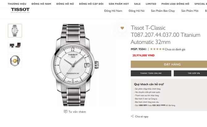 Đồng Hồ Nữ Tissot Powermatic 80 - Chất Liệu Titanium siêu nhẹ - Size 32 mm - Fullbox