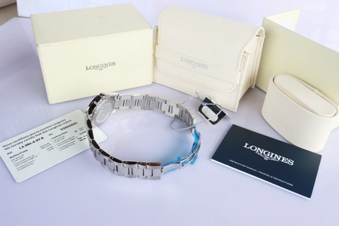 Longines Conquest Nữ, Mặt xanh Blue, Lịch Moonphase -  Cọc số đính Kim Cương - Mới 100% Fullbox