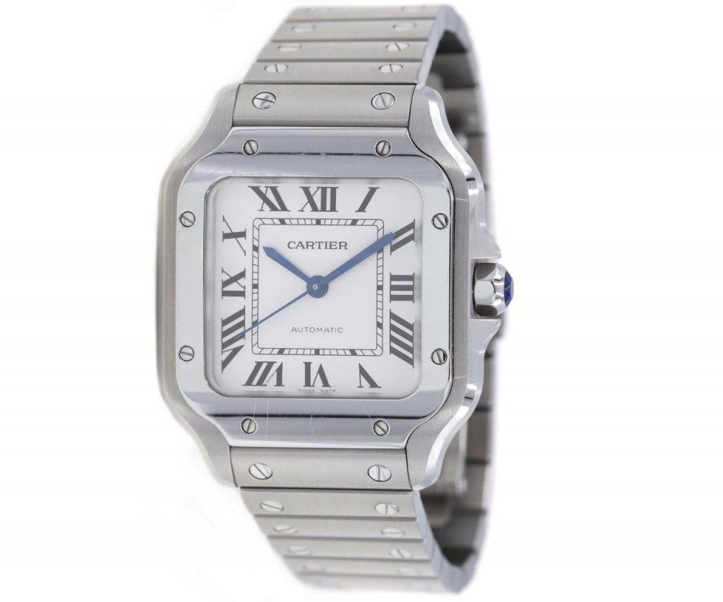 Đồng hồ nam Cartier Santos 100 dòng 4075 size mặt 35mm, Automatic, thép nguyên chiếc