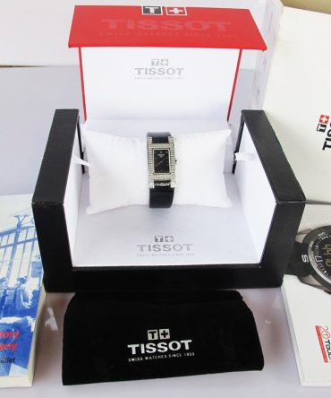 Đồng hồ nữ Tissot dây da mặt chữ H niềng Full kim cương 2 vòng hột Fullbox