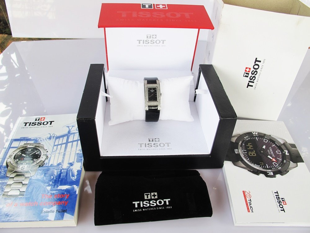 Đồng hồ nữ Tissot dây da mặt chữ H niềng Full kim cương 2 vòng hột Fullbox